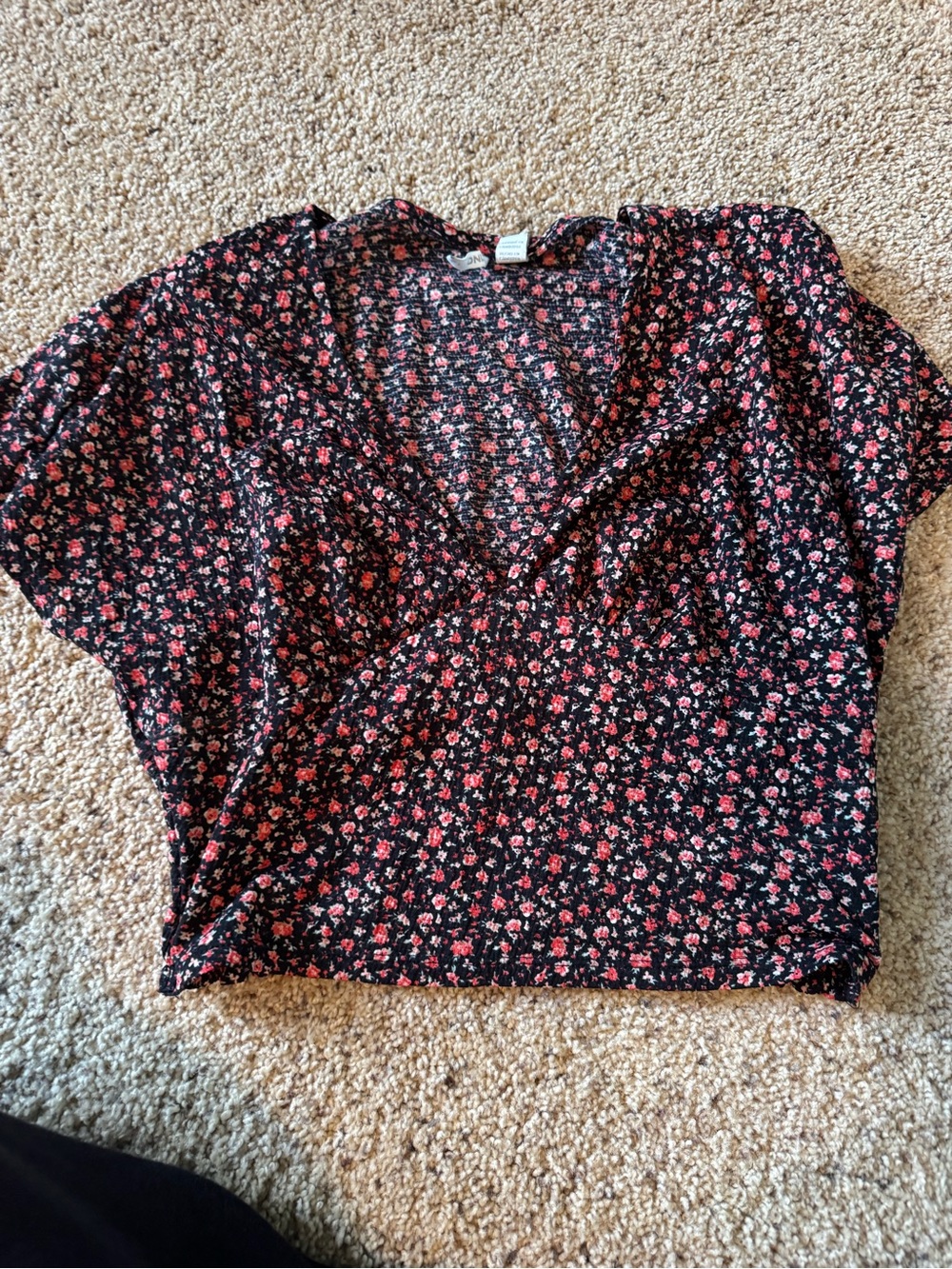 Floral Wrap-Style Black and Pink Women's Top